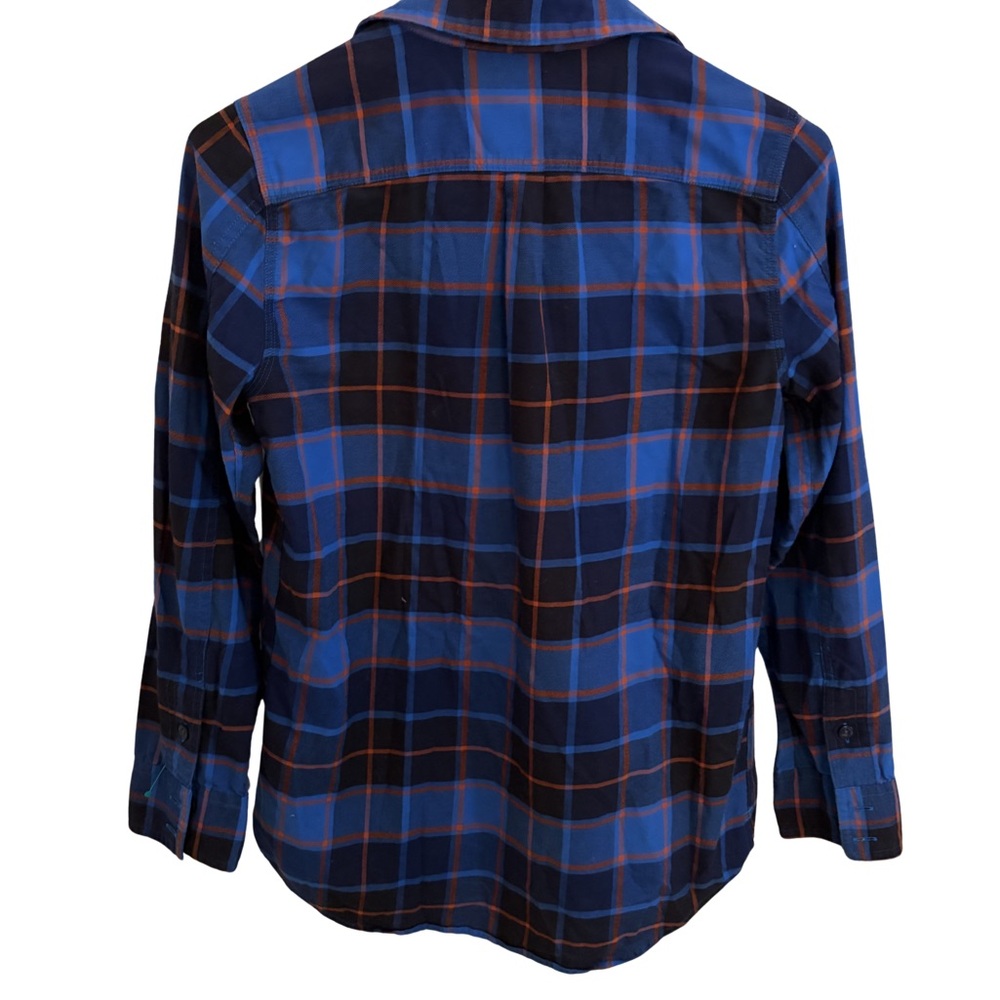 Patagonia Organic Cotton Flannel Shirt Women’s 6 Blue Orange Plaid Button Down - Picture 2 of 3